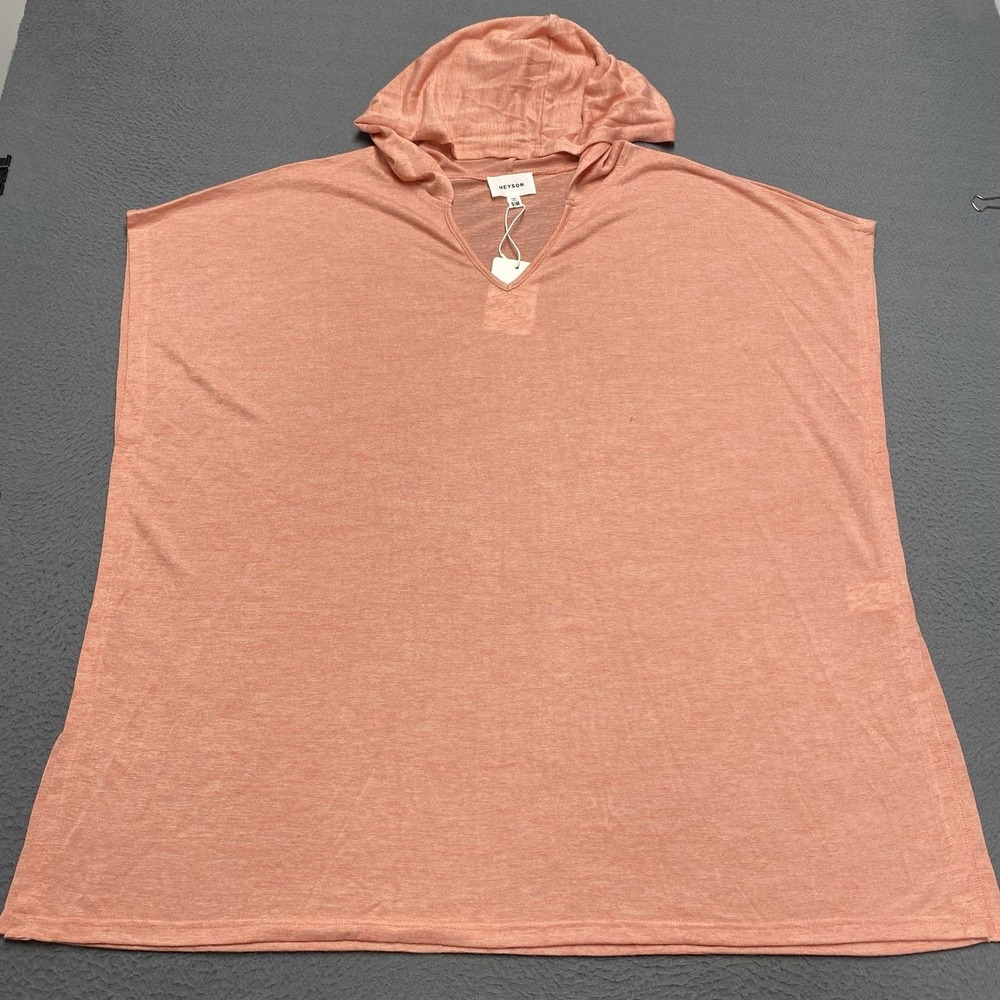 Heyson Shirt Womens S/M Pink Hooded V Neck Sleeveless Tunic Oversized Top